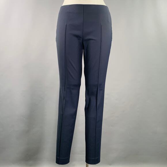Akris Pants - AKRIS Size 12 Navy Cotton Blend Side Zipper Dress Pants